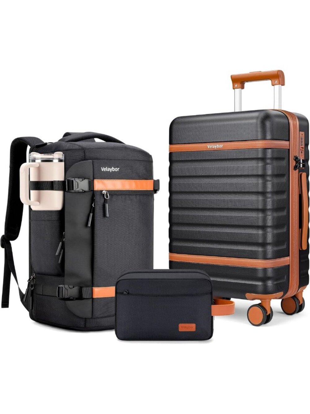 3-Piece 20" Carry-On Luggage Set with Travel Backpack & Durable YKK Zippers